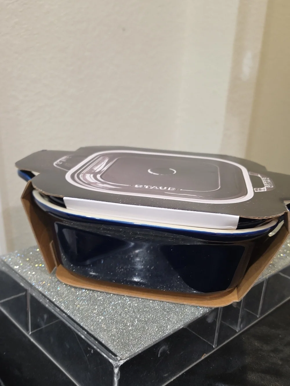 Staub 2.5QT Covered Square Enameled Casserole Dish- Dark Blue